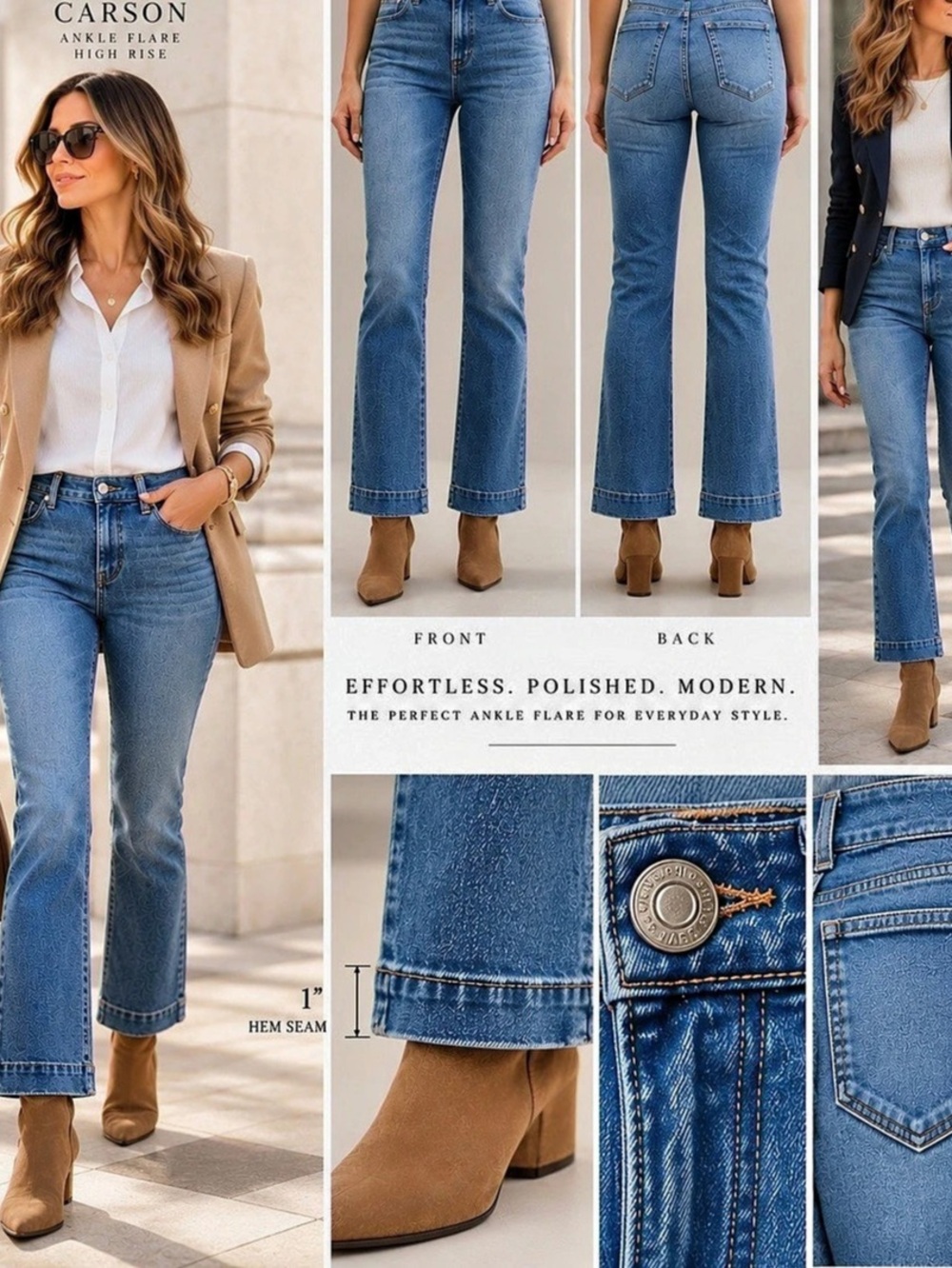 Veronica Beard Carson High Rise Ankle Flare Jeans Blue Waist 26